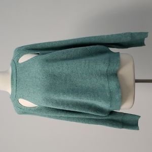 Slouchy Teal Knit Pullover Sweater With‎ Front Cut-outs Casual Unique Size XL